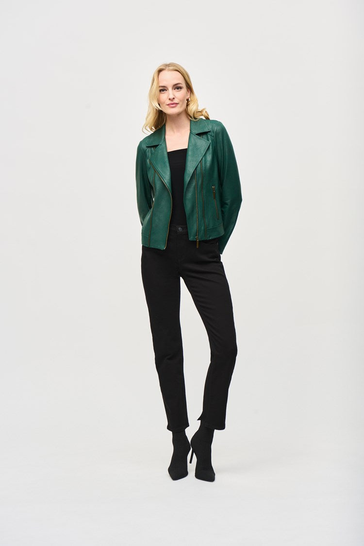 Foiled Knit Moto Jacket in Absolute Green 243905