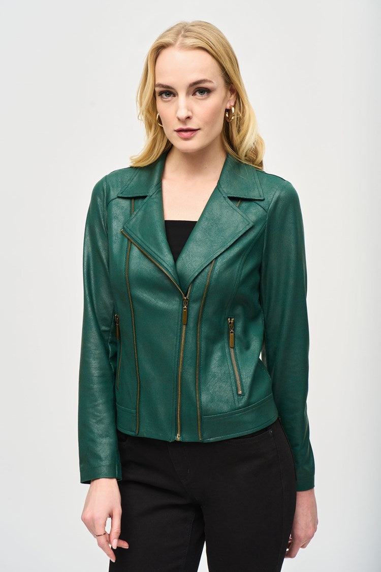 Foiled Knit Moto Jacket in Absolute Green 243905