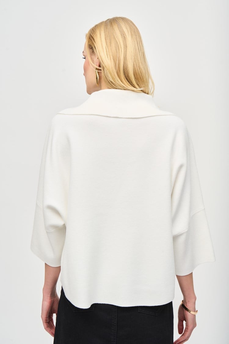 Jacquard Zipped Collar Sweater in Vanilla 243954