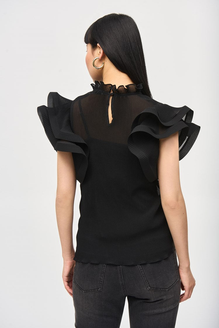 Chiffon Pleated Top With Ruffled Sleeves 243957