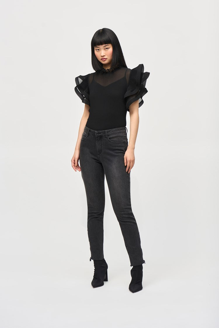 Chiffon Pleated Top With Ruffled Sleeves 243957