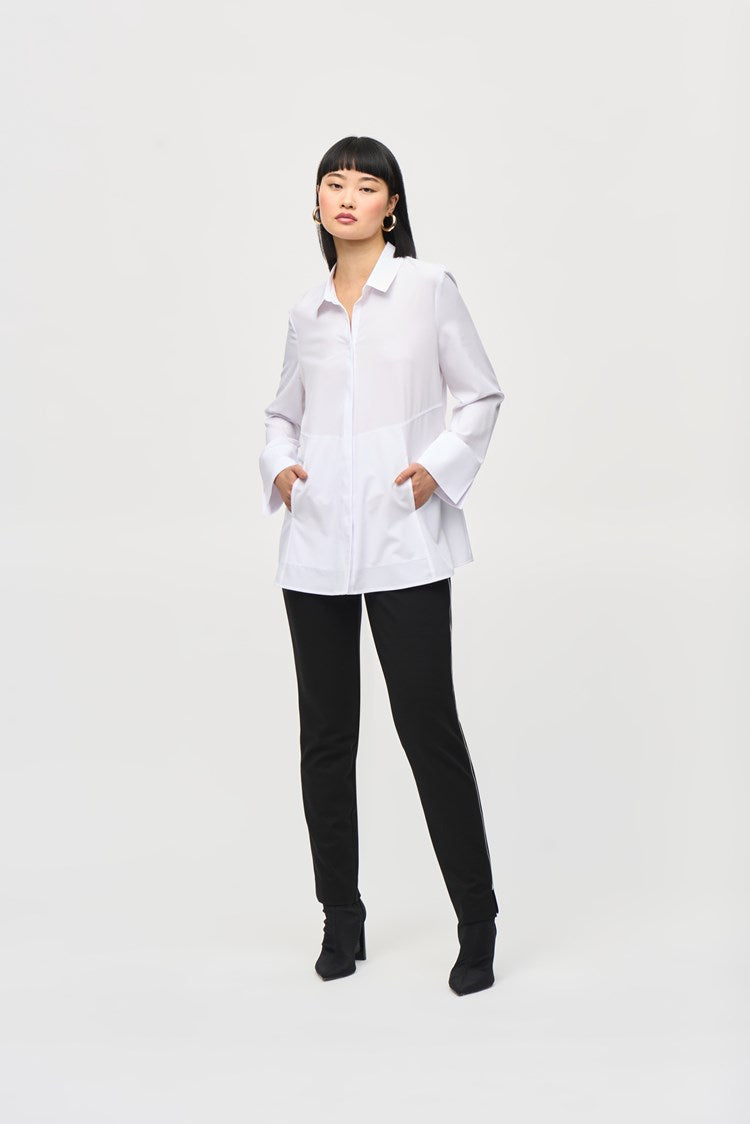 Woven Button-Down Blouse With Pockets 243958