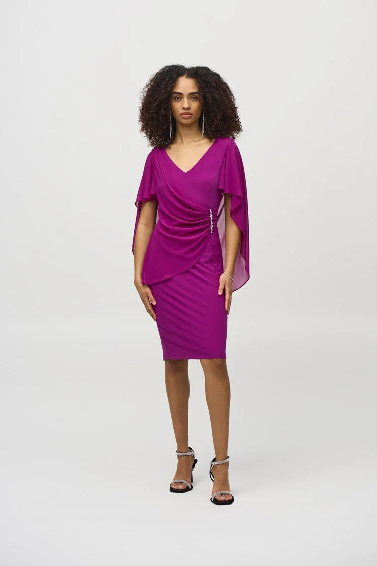 Silky Knit and Chiffon Sheath Dress 244017