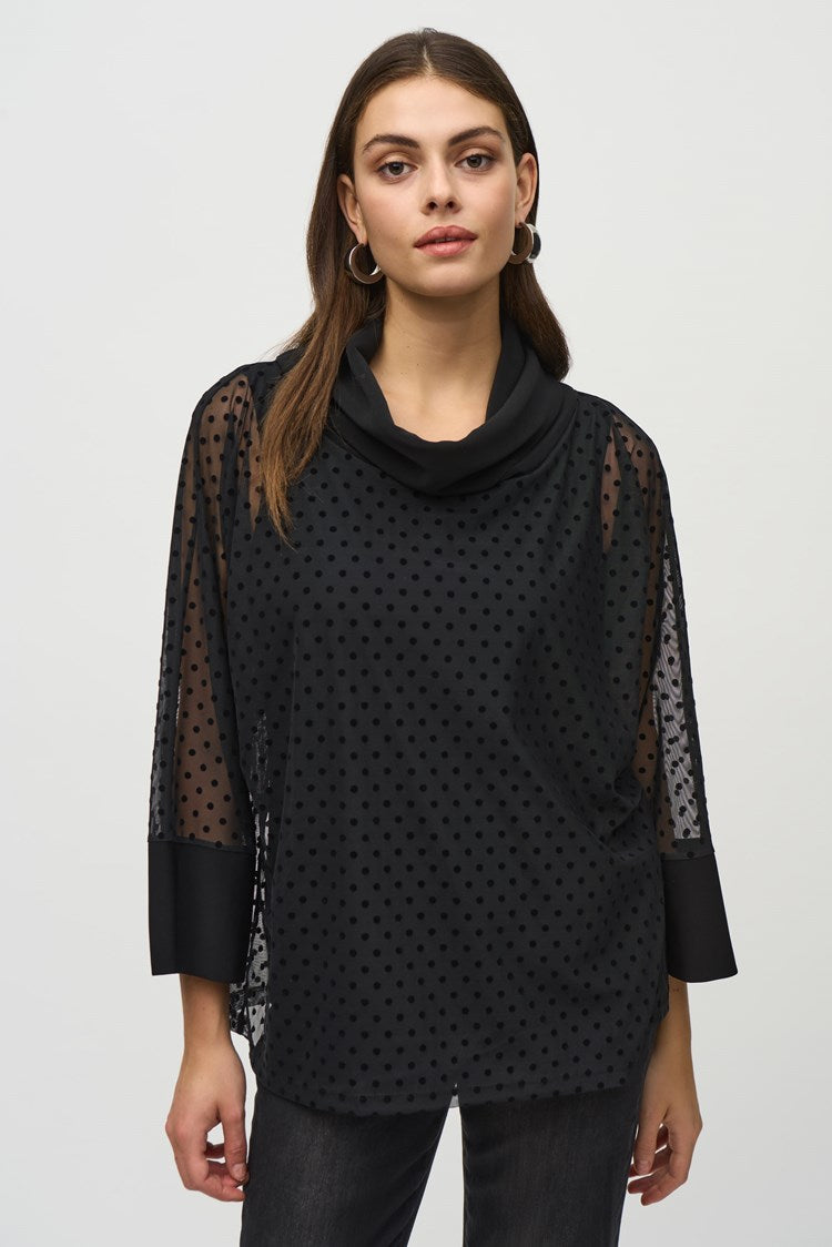 Dot Mesh And Silky Knit Layered Tunic 244178