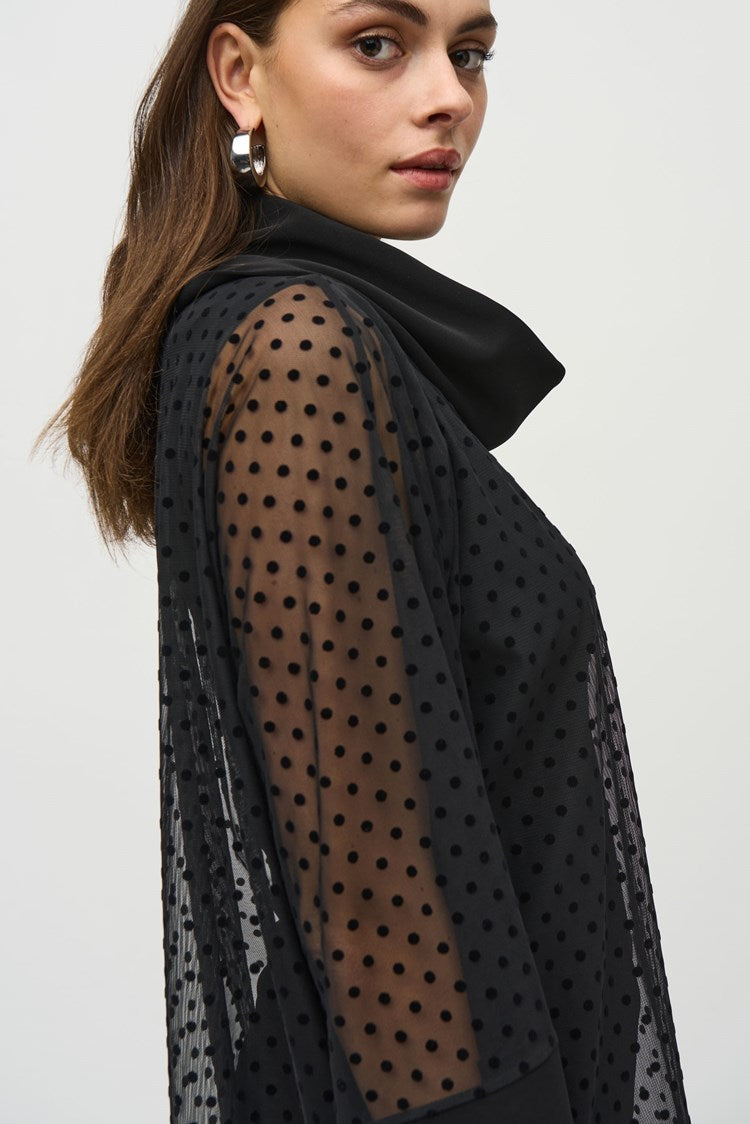 Dot Mesh And Silky Knit Layered Tunic 244178