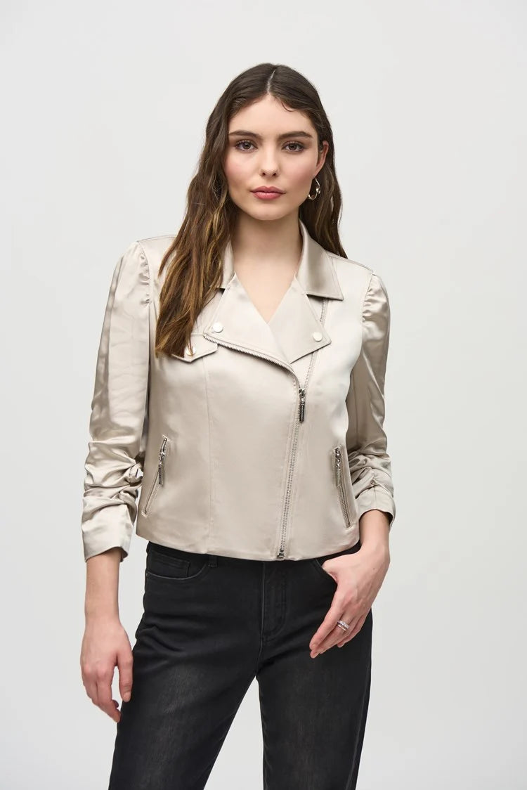 Satin Moto Jacket With Zippers 244903