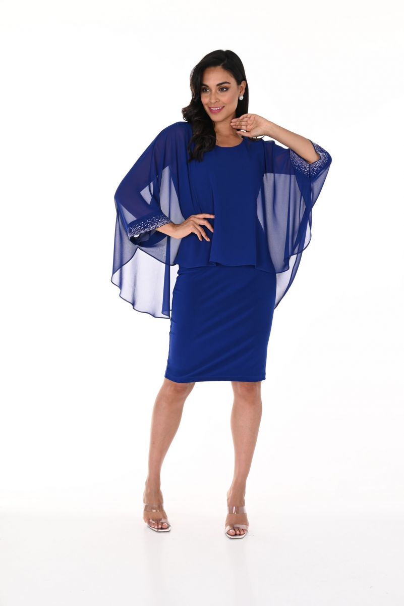 Imperial Blue Cape Sleeve Dress With Diamante Trim 248148