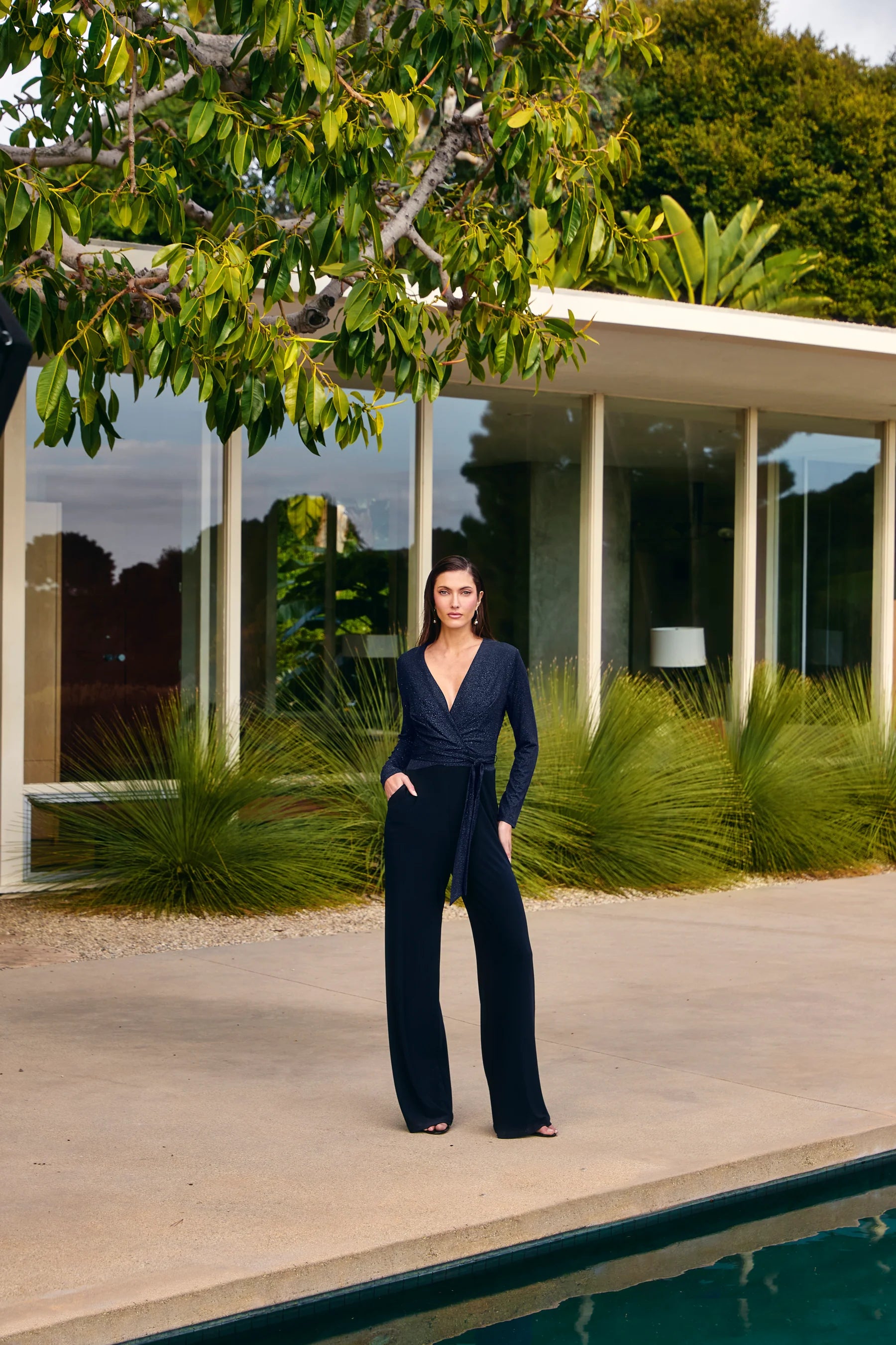 Formal V-Neck Jumpsuit in Navy 249180