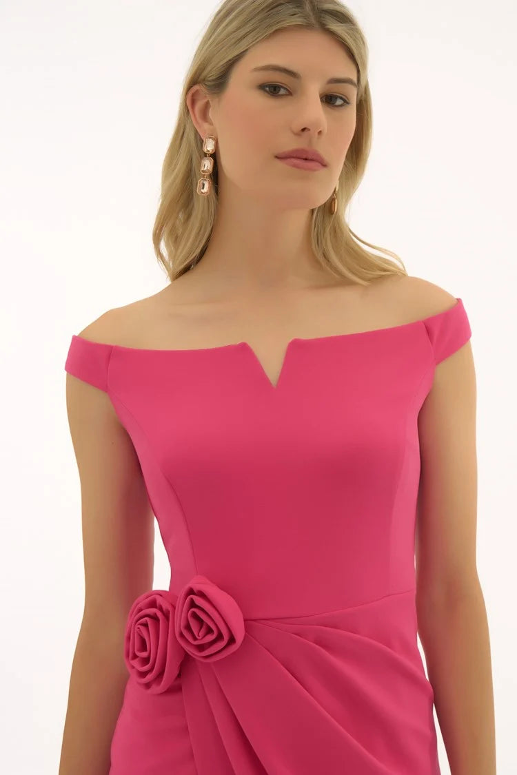 Signature | Scuba Crepe Off Shoulder Sheath Dress in Geranium 251704