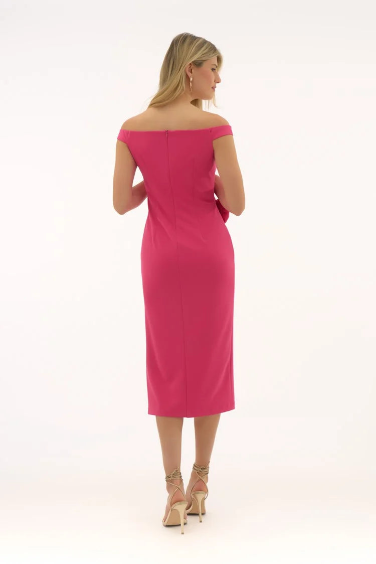 Signature | Scuba Crepe Off Shoulder Sheath Dress in Geranium 251704