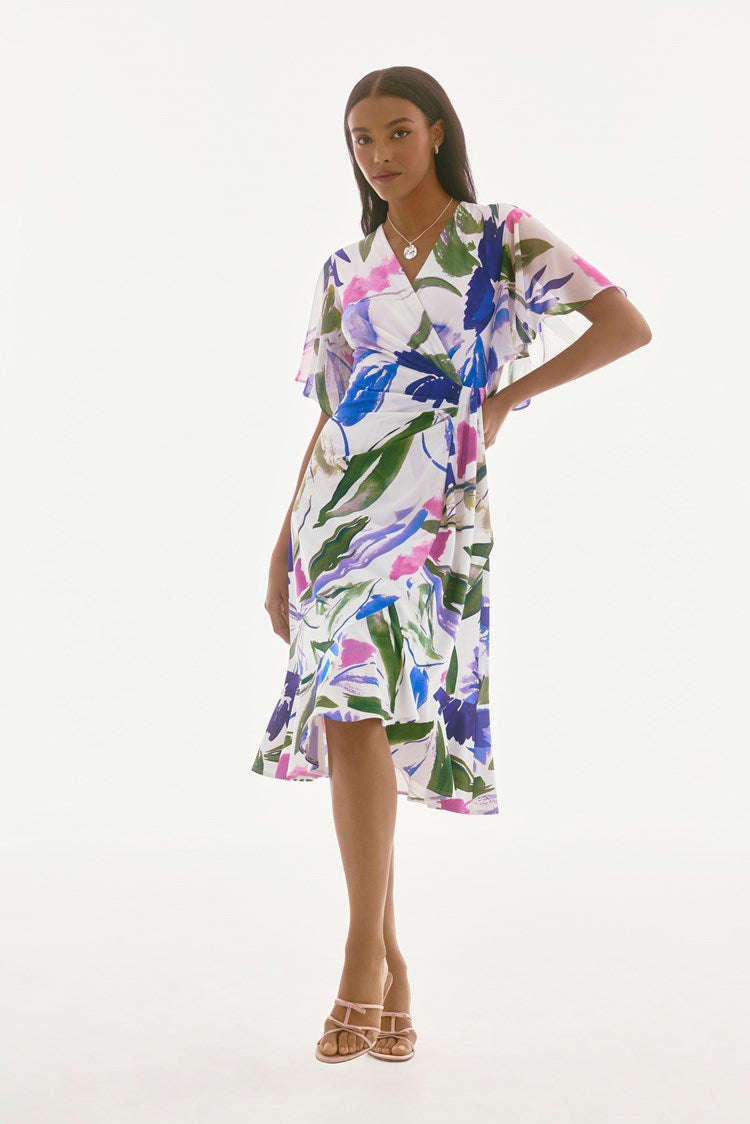 Silky Knit And Chiffon Floral Wrap Dress 251707