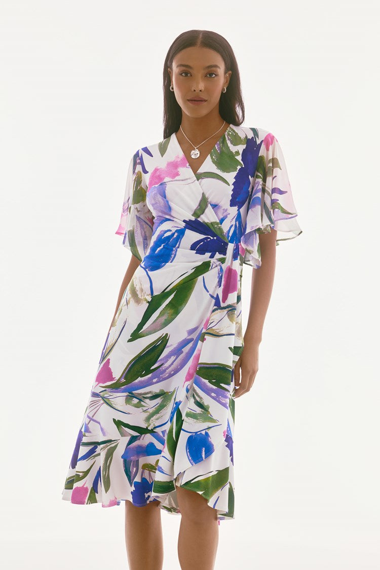 Silky Knit And Chiffon Floral Wrap Dress 251707