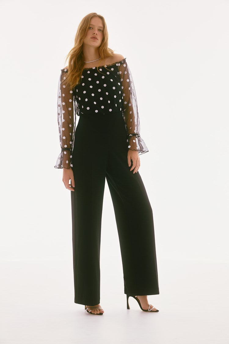 Signature | Dot Mesh And Scuba Crepe Jumpsuit 251708