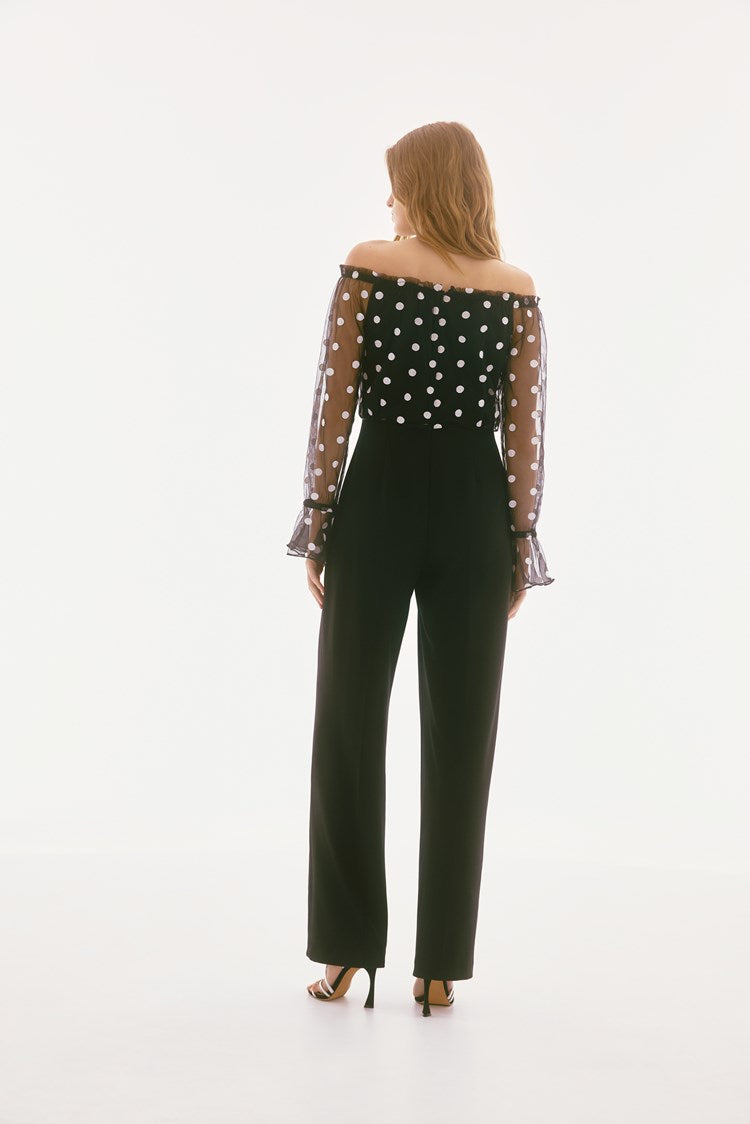 Signature | Dot Mesh And Scuba Crepe Jumpsuit 251708