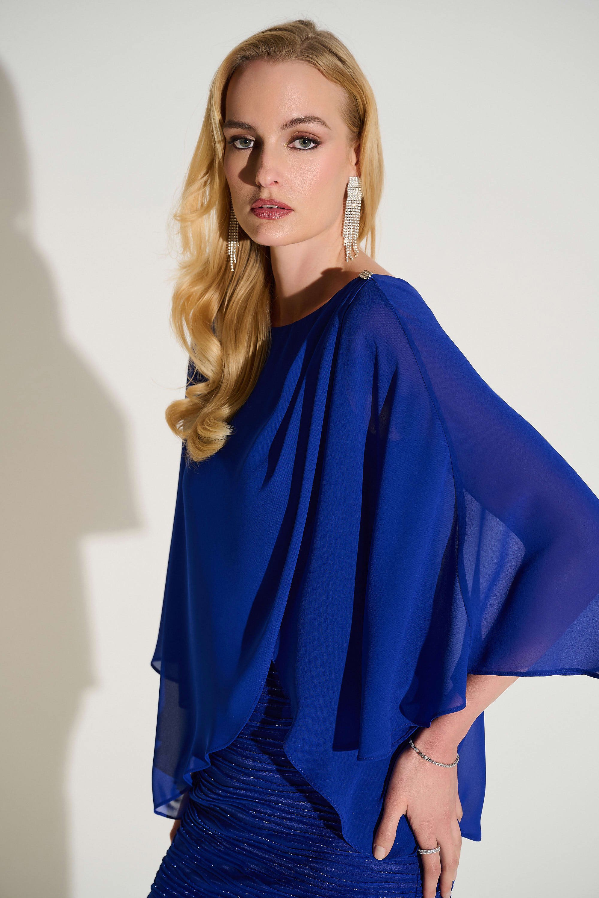 Cascade and Chiffon Sheath Dress in Royal Sapphire 251720F25