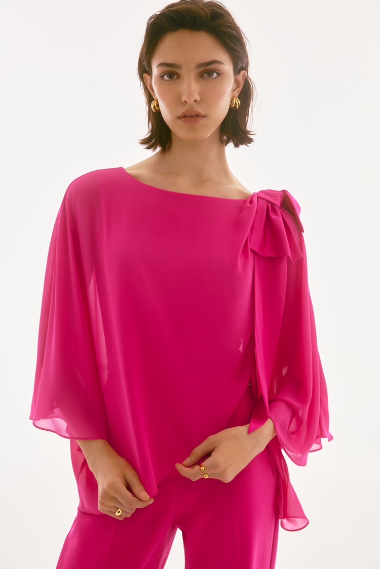 Chiffon and Silky Knit Poncho Top 251739