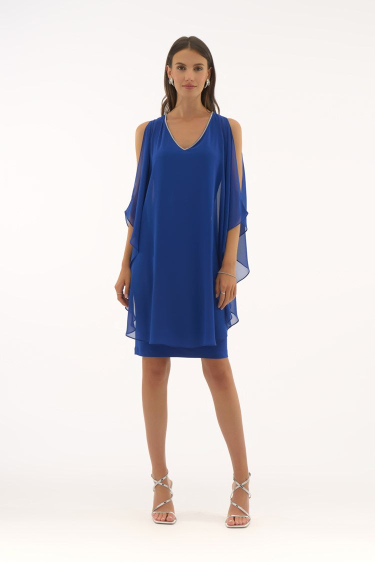 Chiffon and Silky Knit Layered Dress in Royal Sapphire 251746