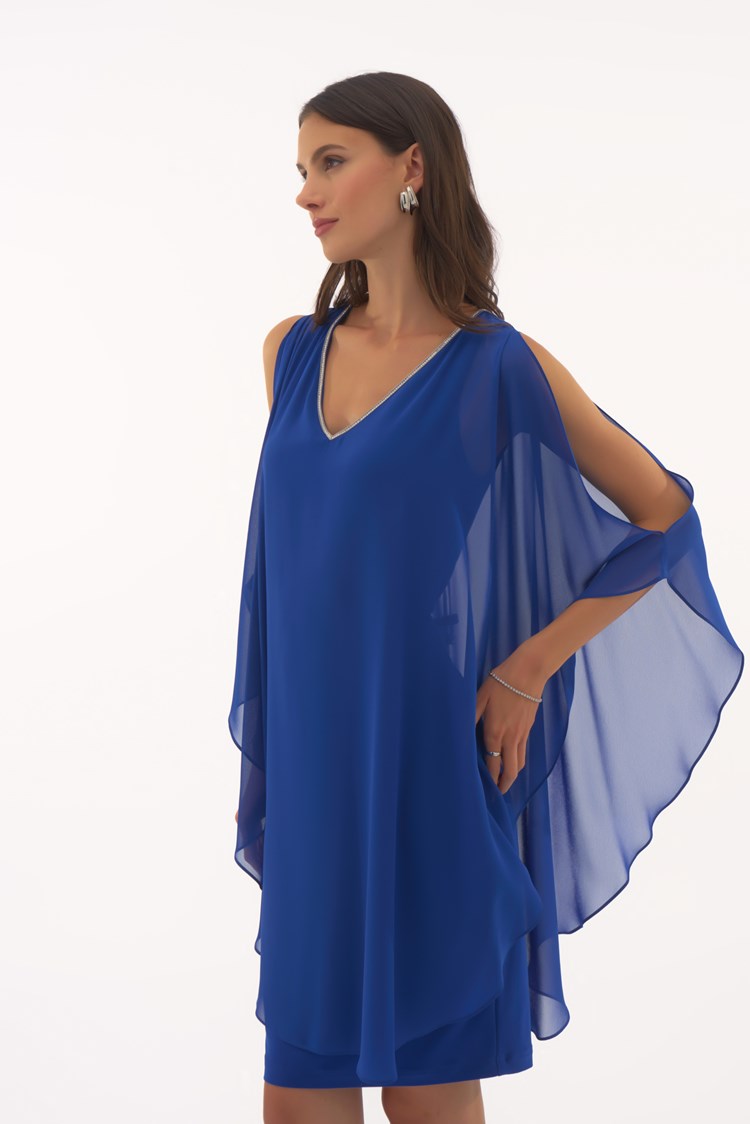 Chiffon and Silky Knit Layered Dress in Royal Sapphire 251746