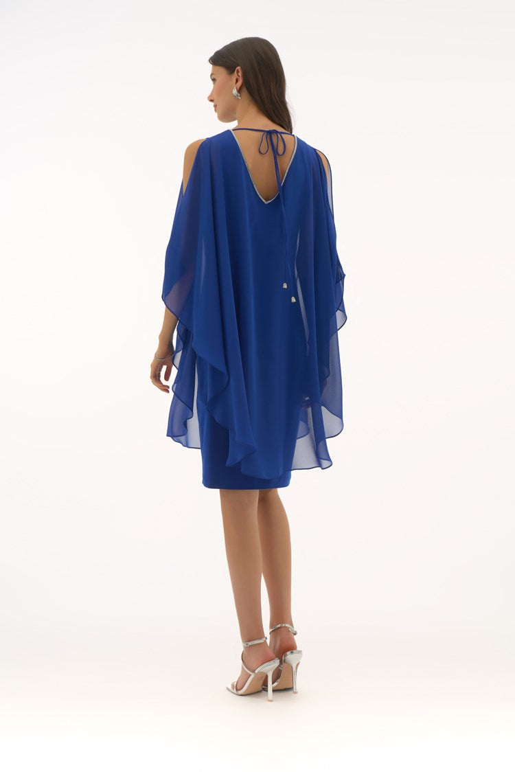 Chiffon and Silky Knit Layered Dress in Royal Sapphire 251746