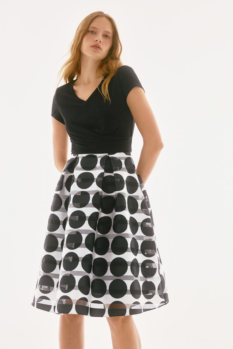 Silky Knit And Novelty Dot Full Skirt Dress 251754