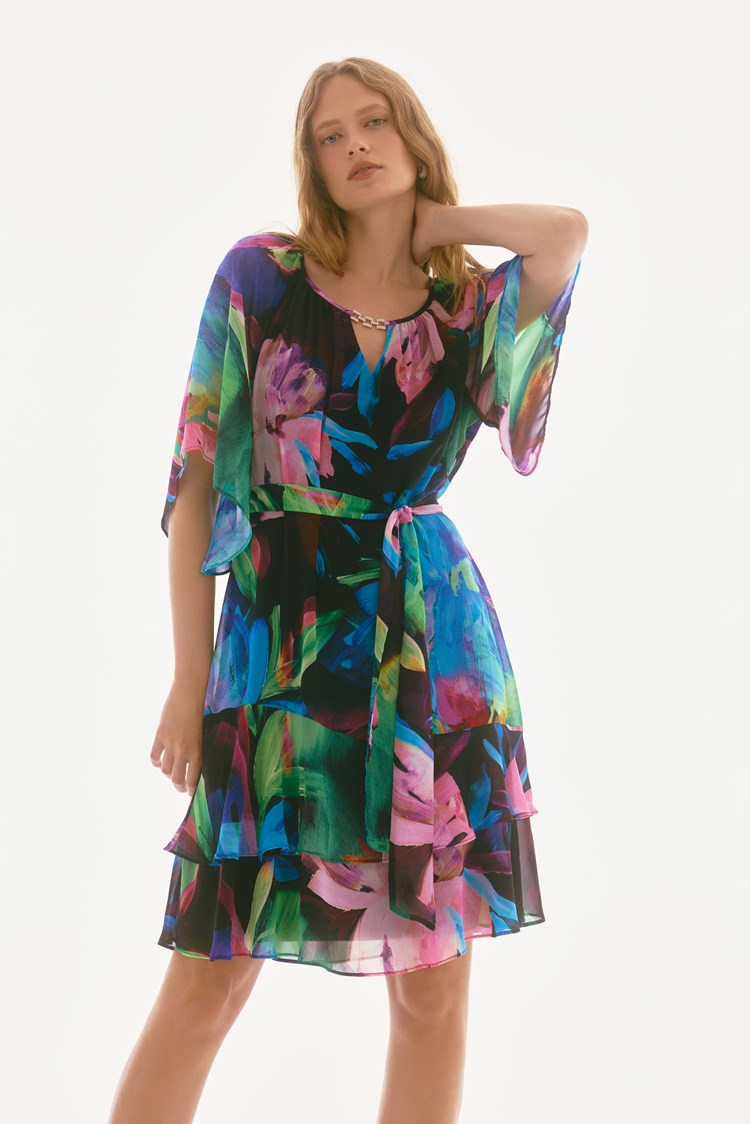 Chiffon Floral Print A-Line Dress 251757