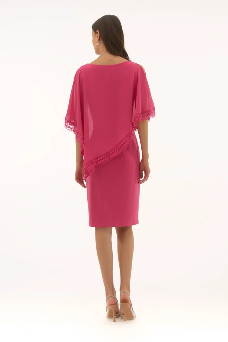 Signature | Silky Knit and Chiffon Poncho Sheath Dress in Geranium 251773