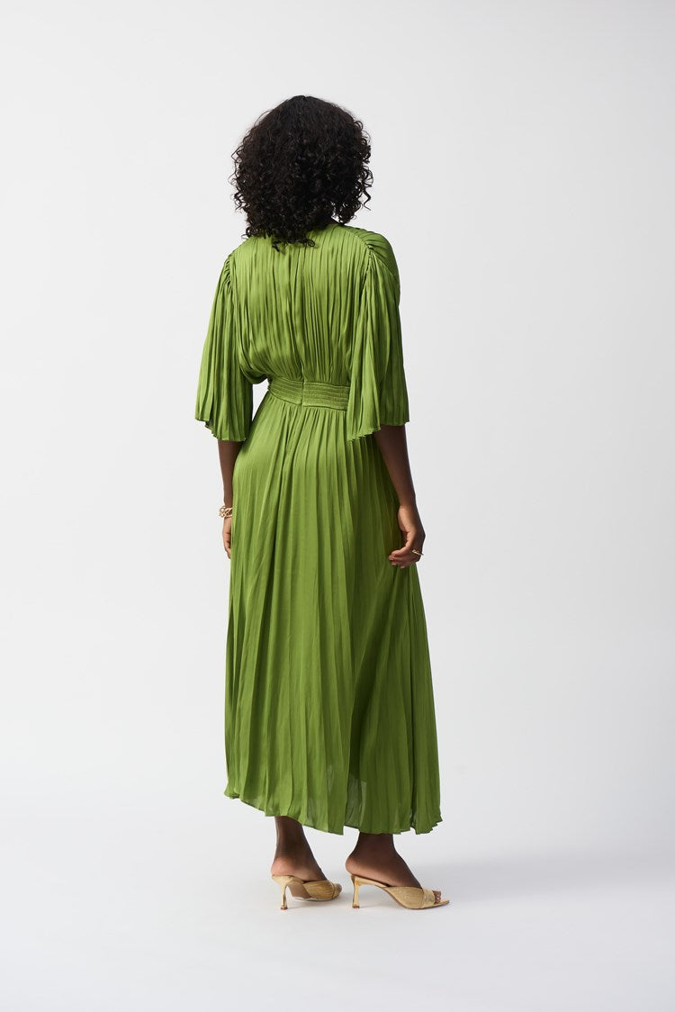 Pleated Satin Midi Dress In Greenery 251903