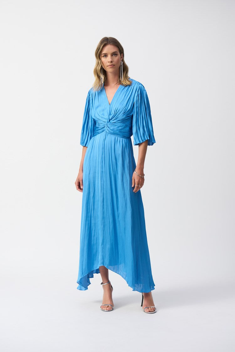 Pleated Satin Midi Dress In Coastal Blue 251903