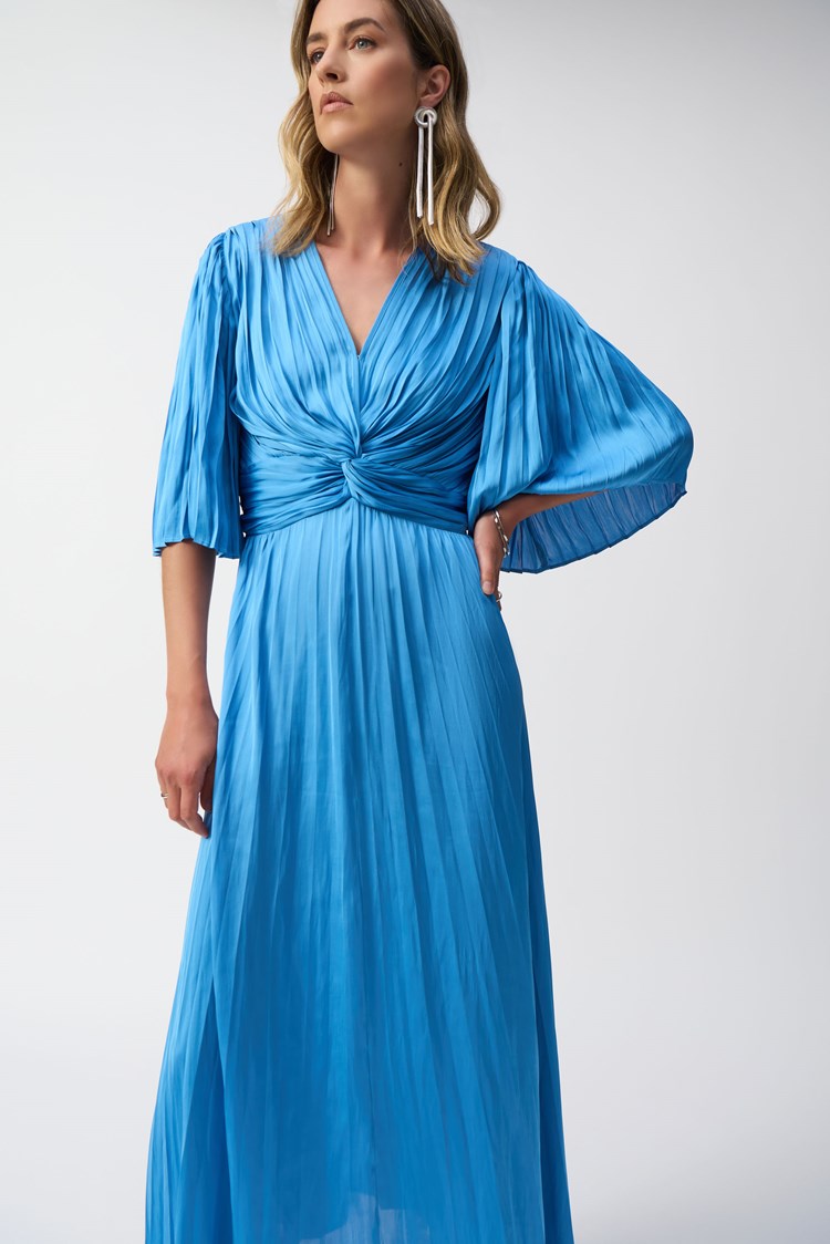 Pleated Satin Midi Dress In Coastal Blue 251903