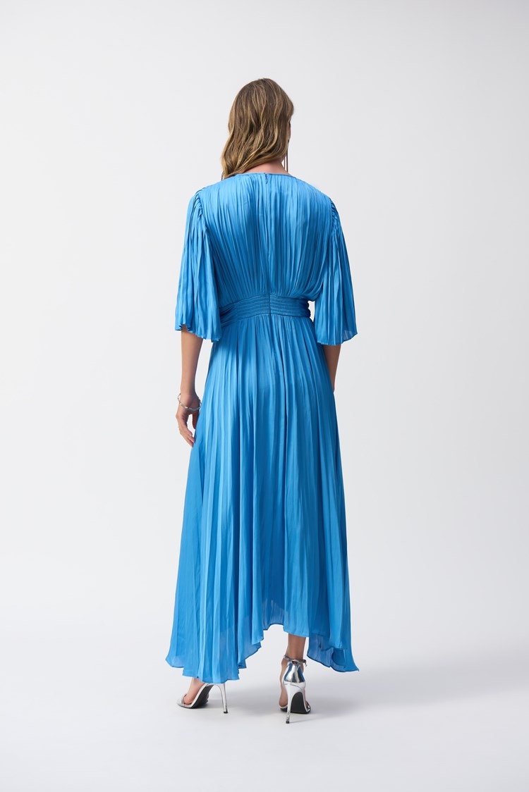 Pleated Satin Midi Dress In Coastal Blue 251903