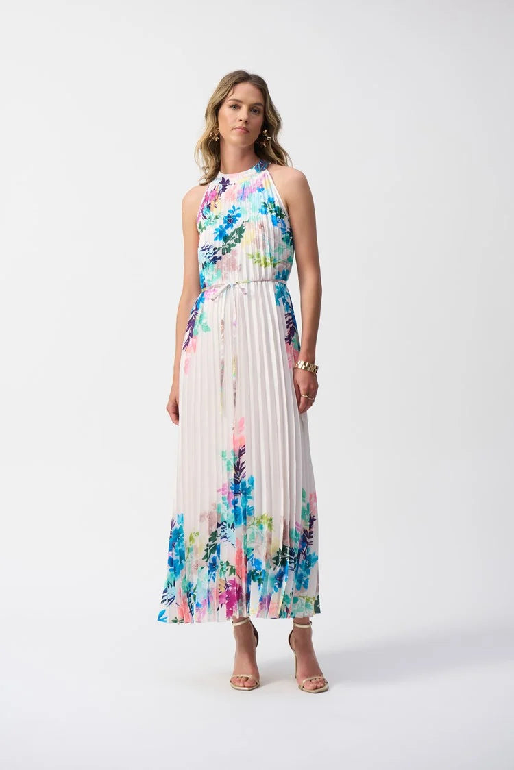 Pleated Satin Floral Print Maxi Dress 251904