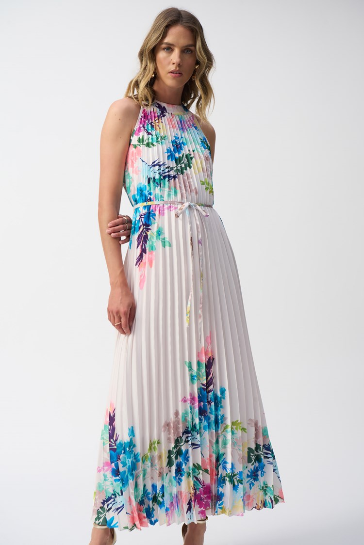 Pleated Satin Floral Print Maxi Dress 251904