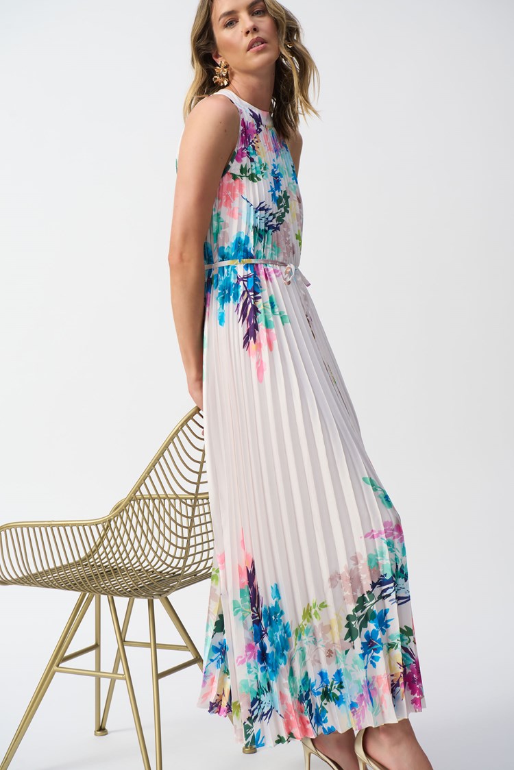 Pleated Satin Floral Print Maxi Dress 251904