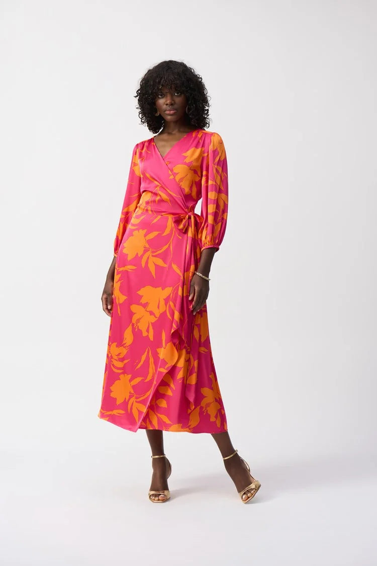 Satin Floral Print Wrap Dress 251906