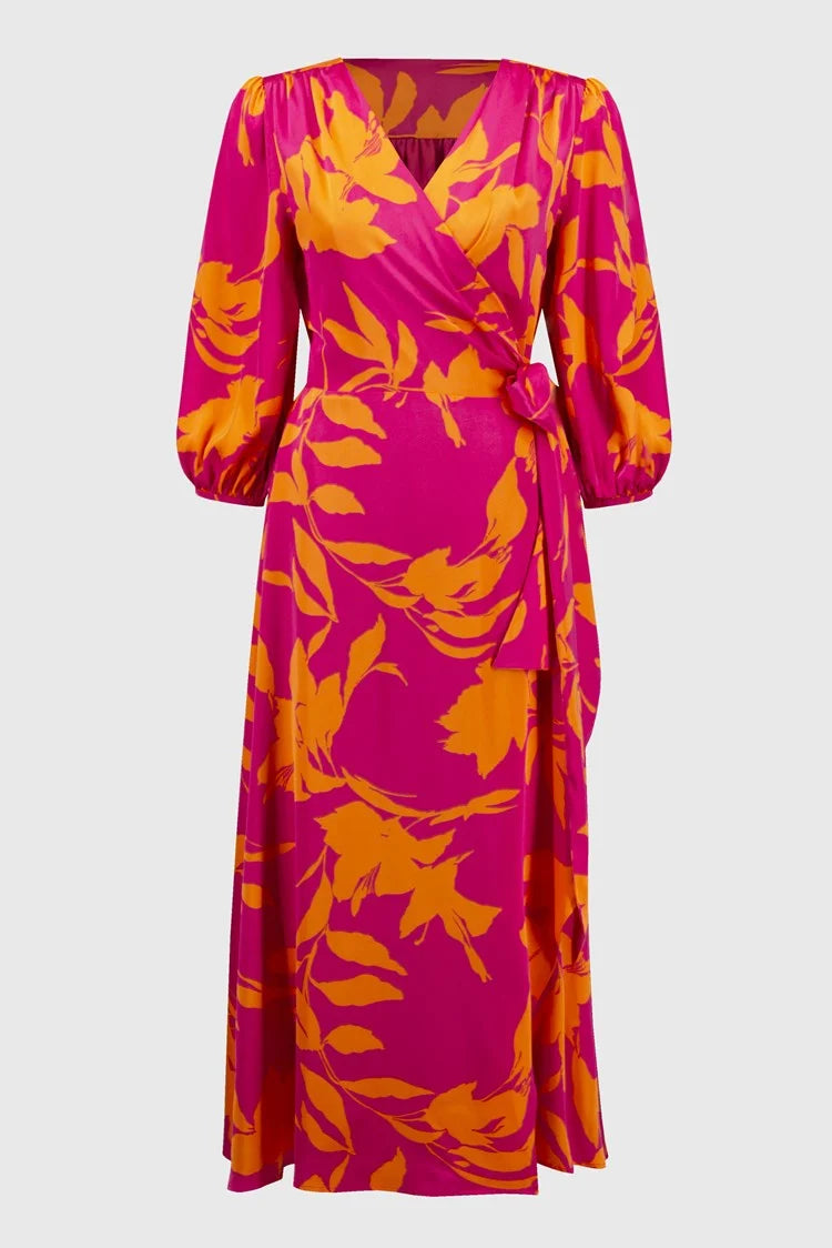 Satin Floral Print Wrap Dress 251906