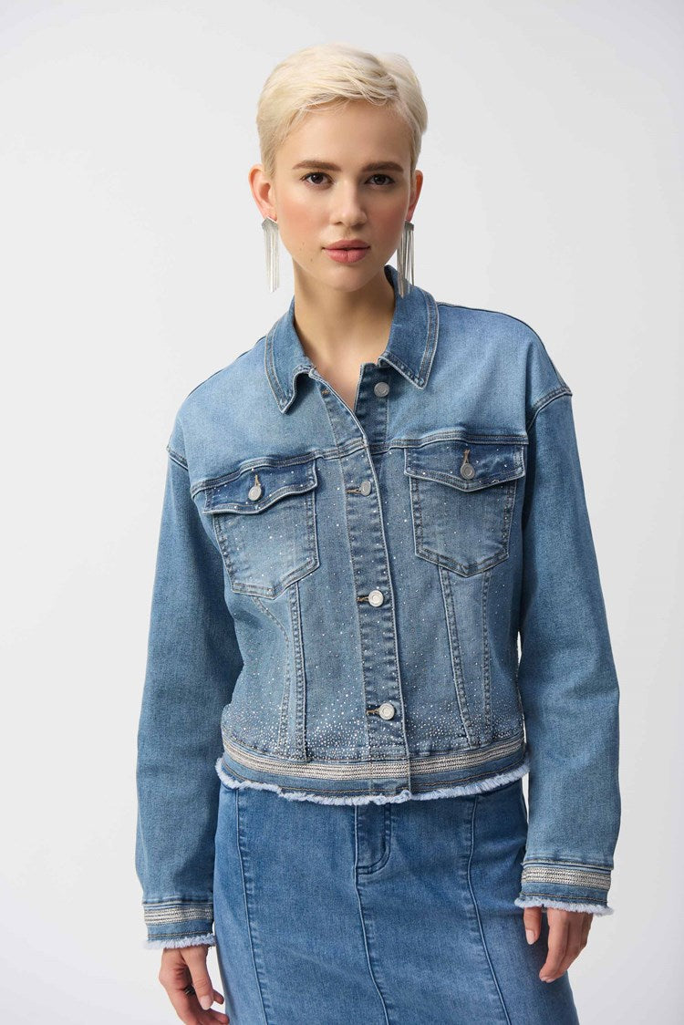 Stretch Denim Jacket with Embroidery 251953