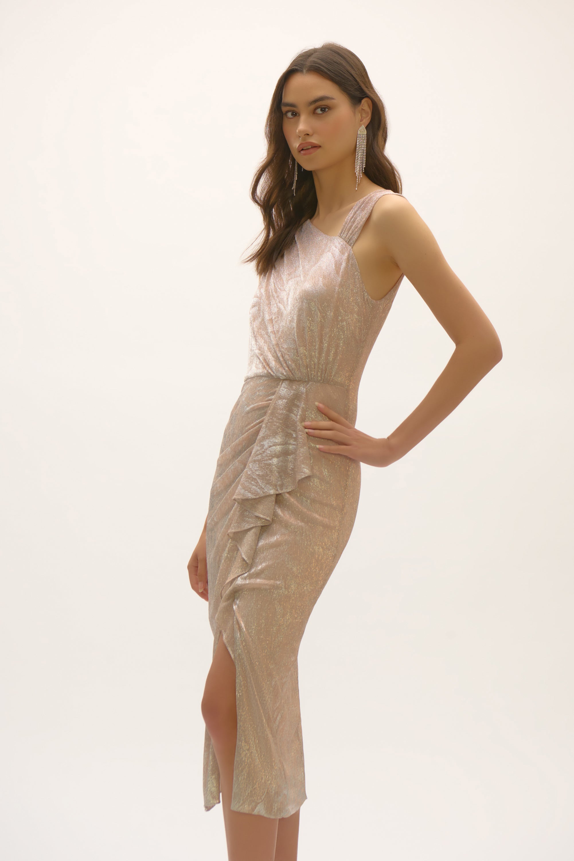Foiled Plissé Novelty Knit Sheath Dress 252706X