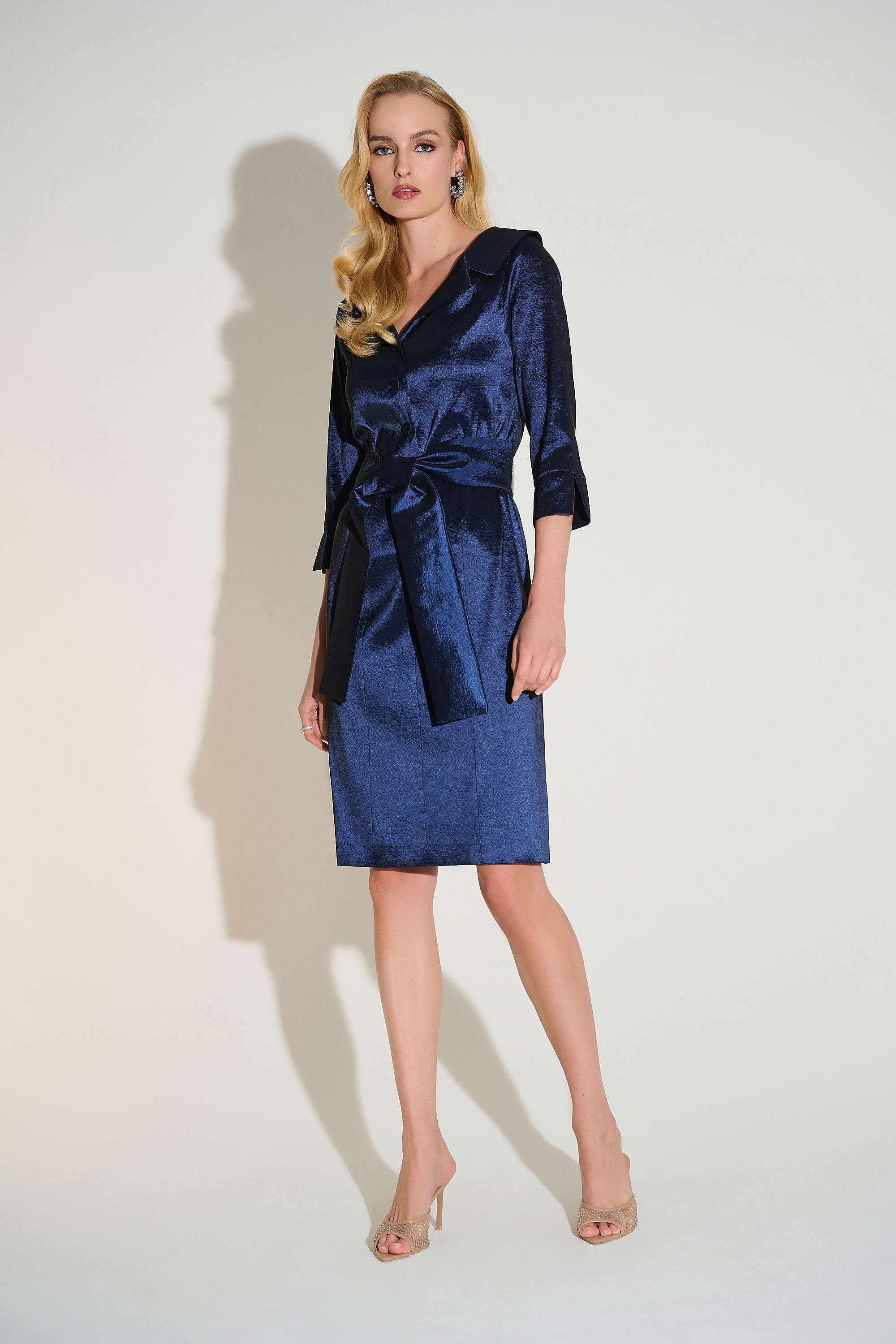 Stretch Taffeta Sheath Dress with Sash Belt 252718F25