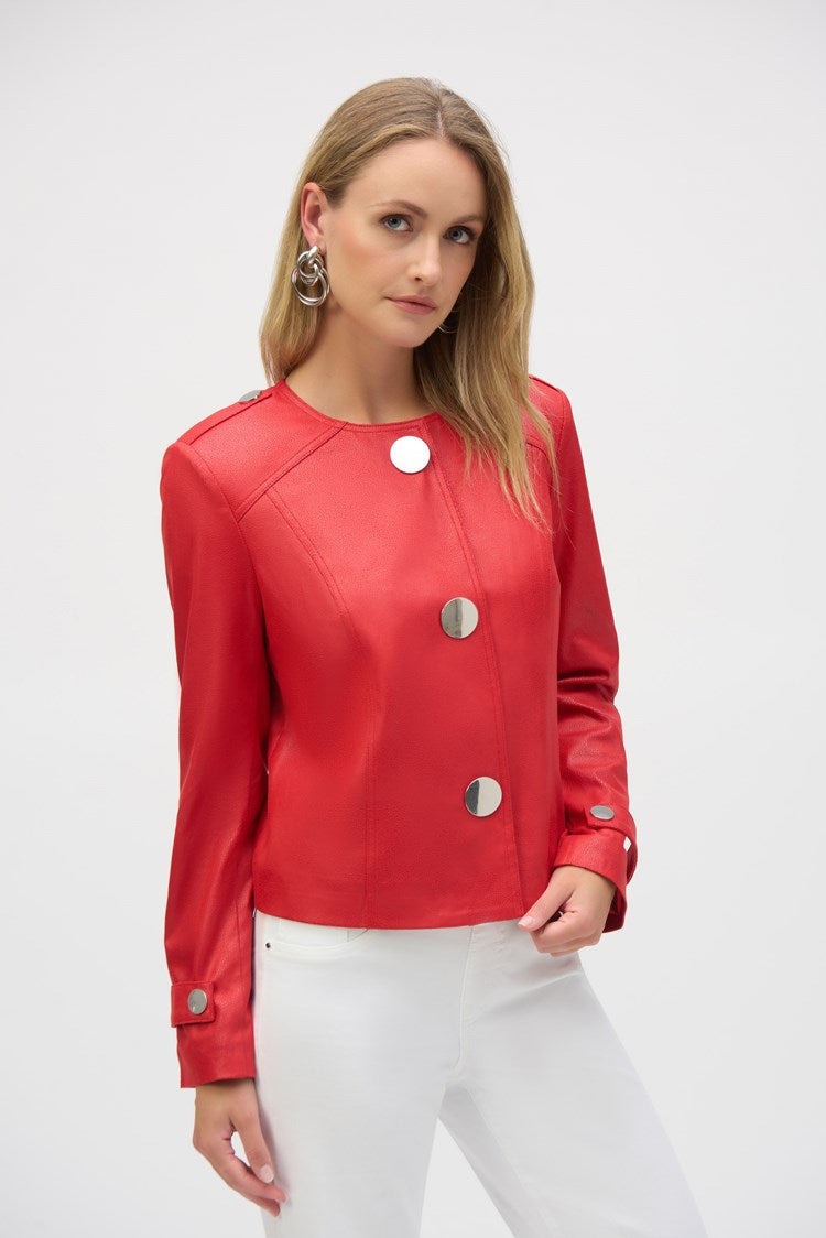 Foiled Faux Suede Boxy Jacket in Radiant Red 252918