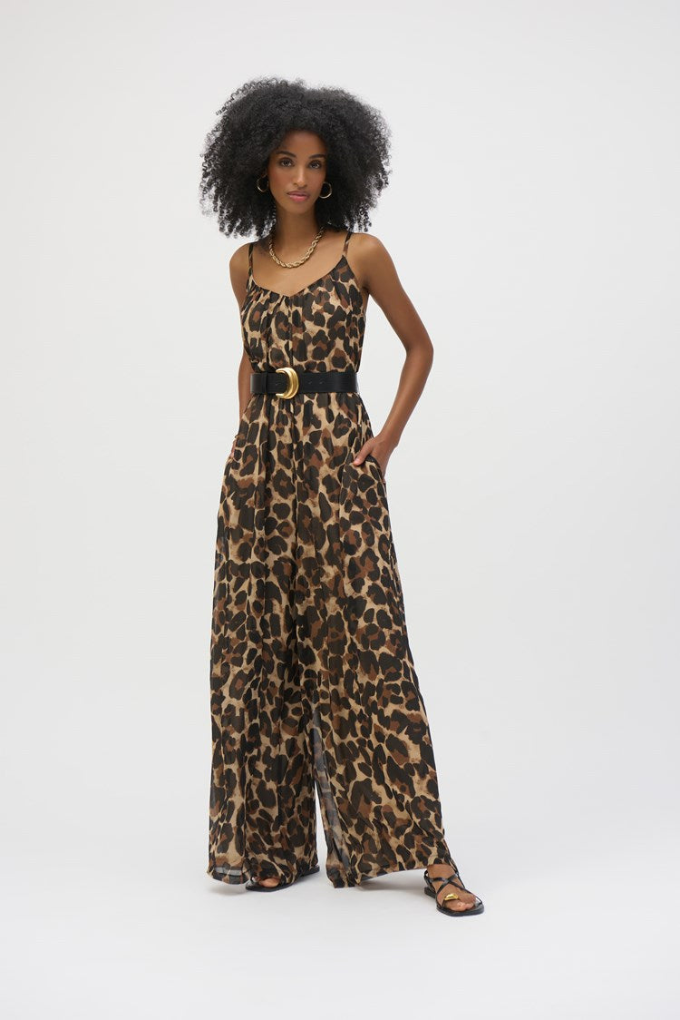 Chiffon Animal Print Wide Leg Jumpsuit 252936