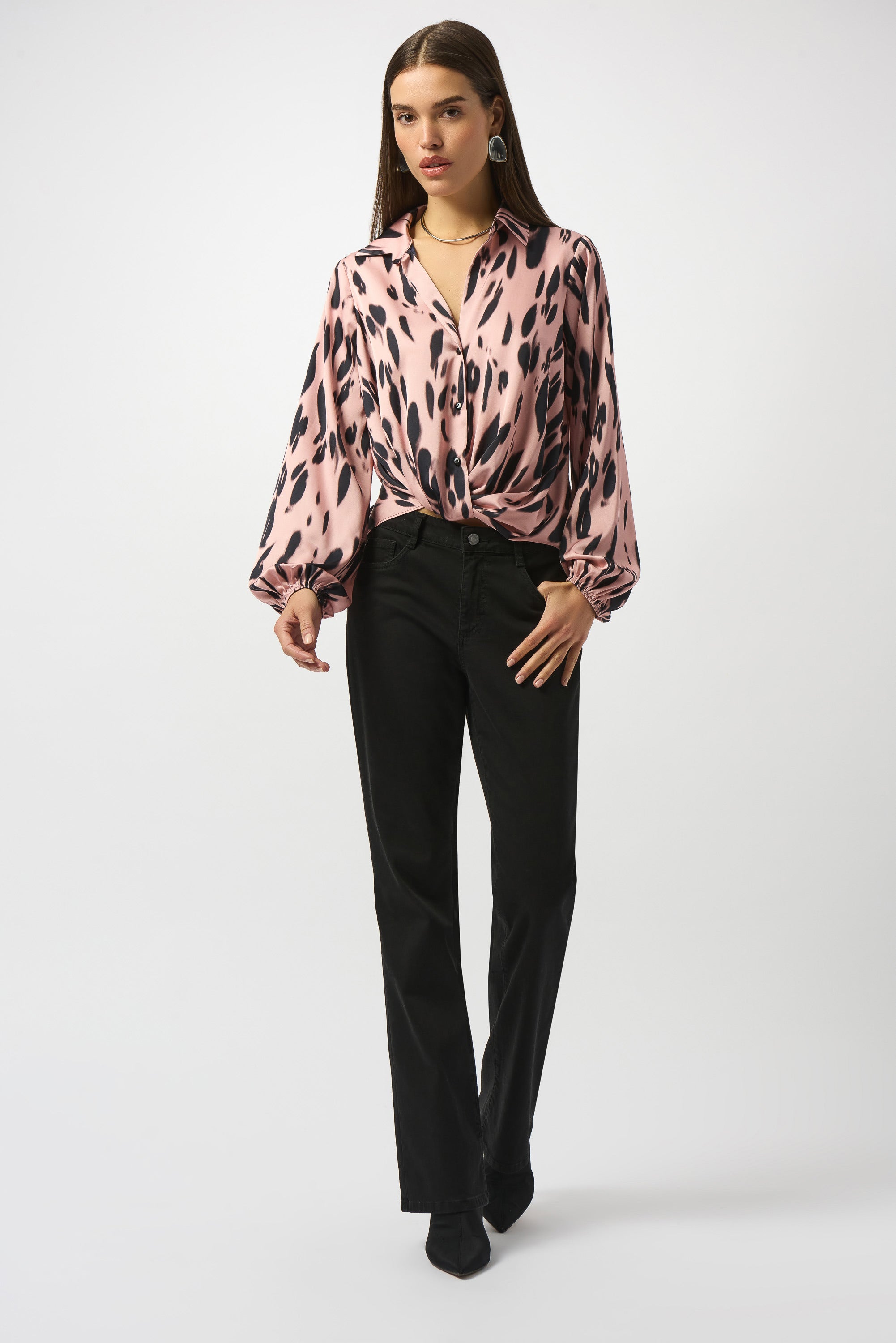 Recycled Satin Animal Print Draped Top 253059