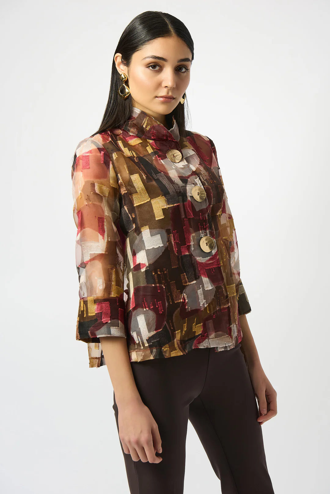 Organza Abstract Print Two-piece Trapeze Jacket Style 253163