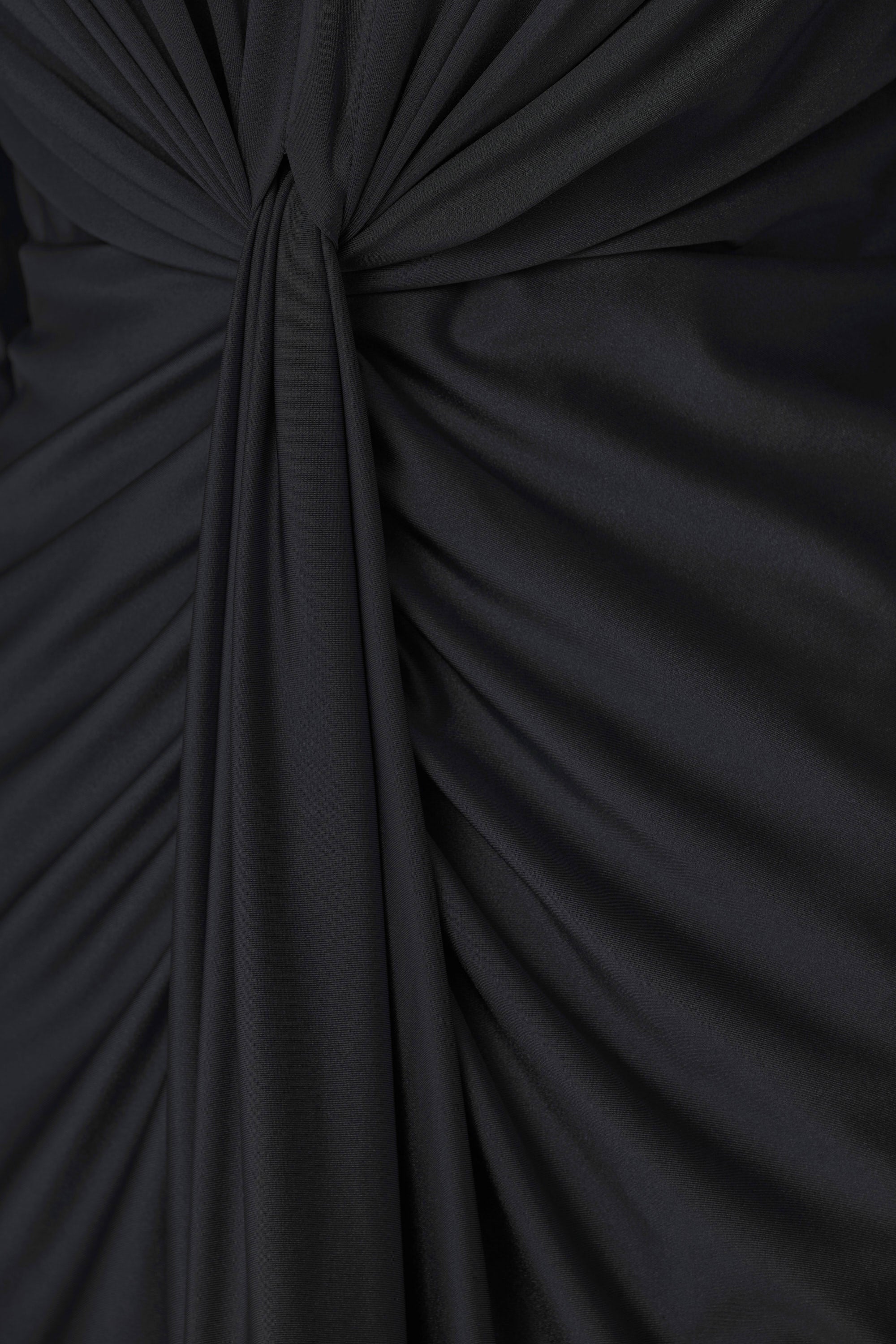 Satin Effect Knit Draped V-Neck Sheath Dress in Black 253714