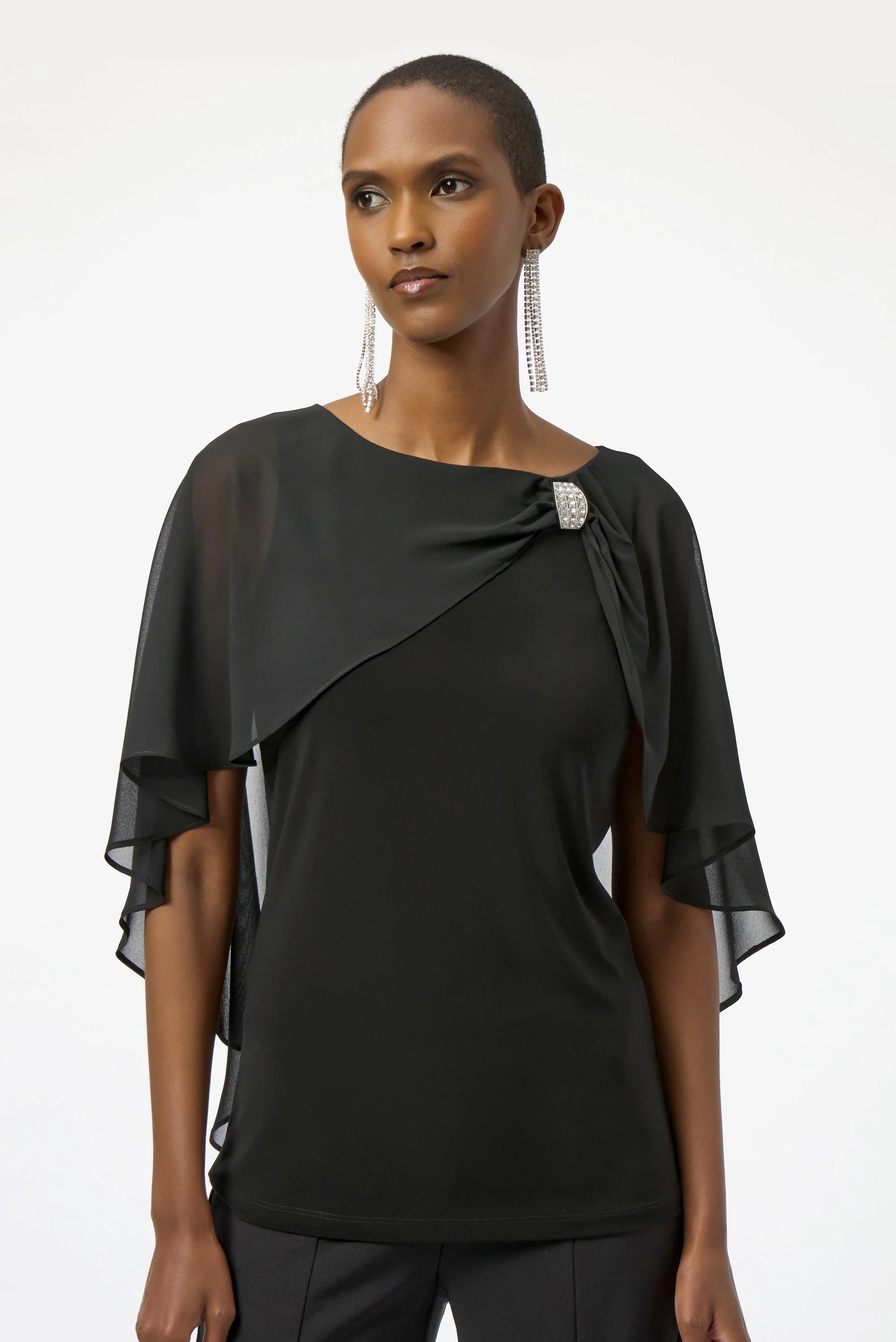 Chiffon and Silky Knit Cape Top 254021