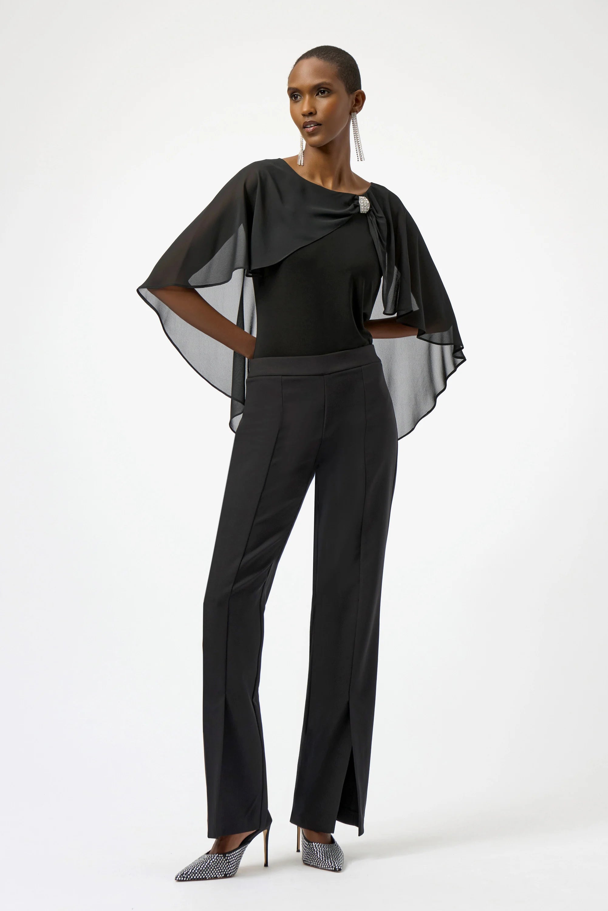 Chiffon and Silky Knit Cape Top 254021