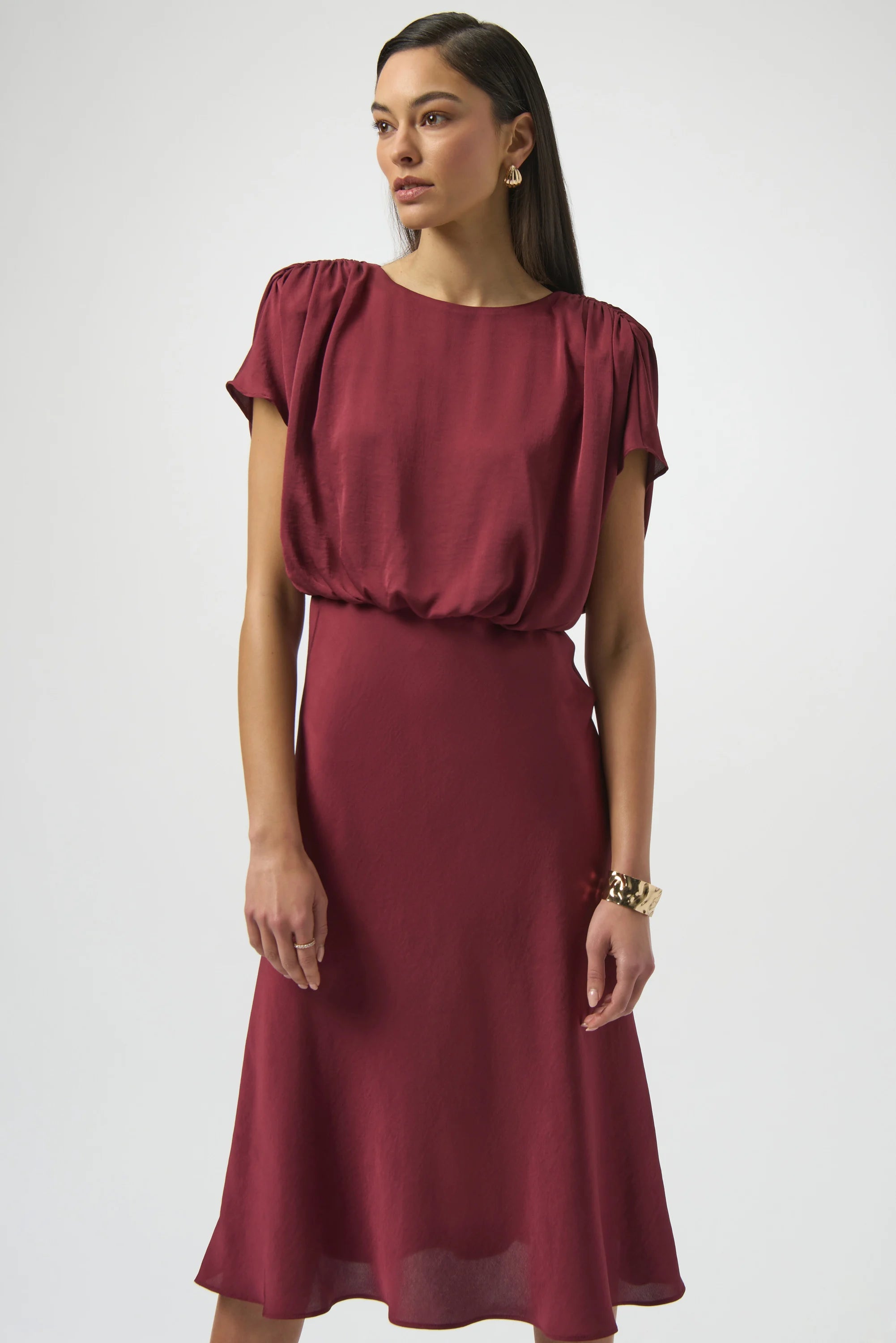 Recycled Satin Blouson A-Line Dress 254049