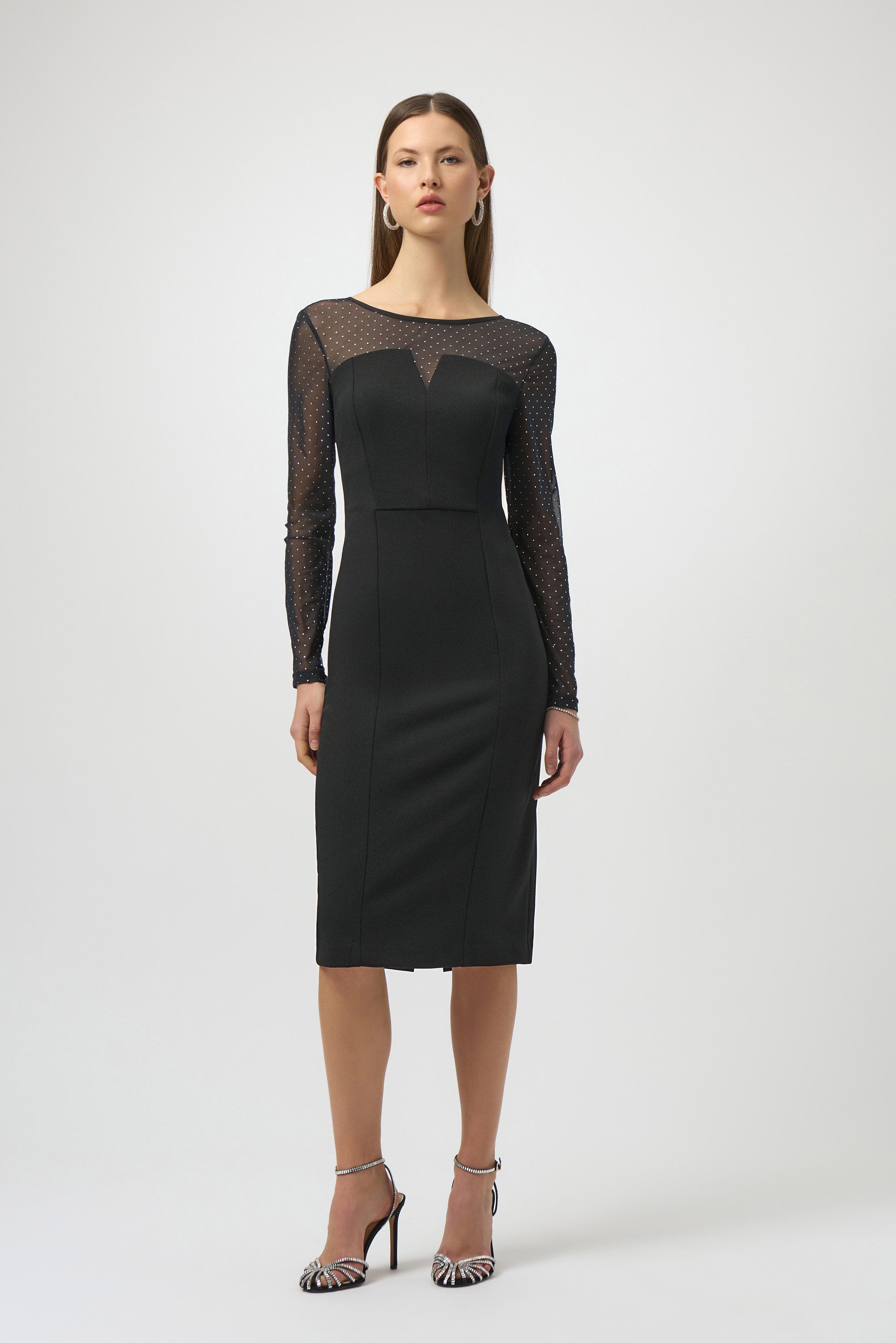 Scuba Crepe and Studded Mesh Sheath Dress 254085