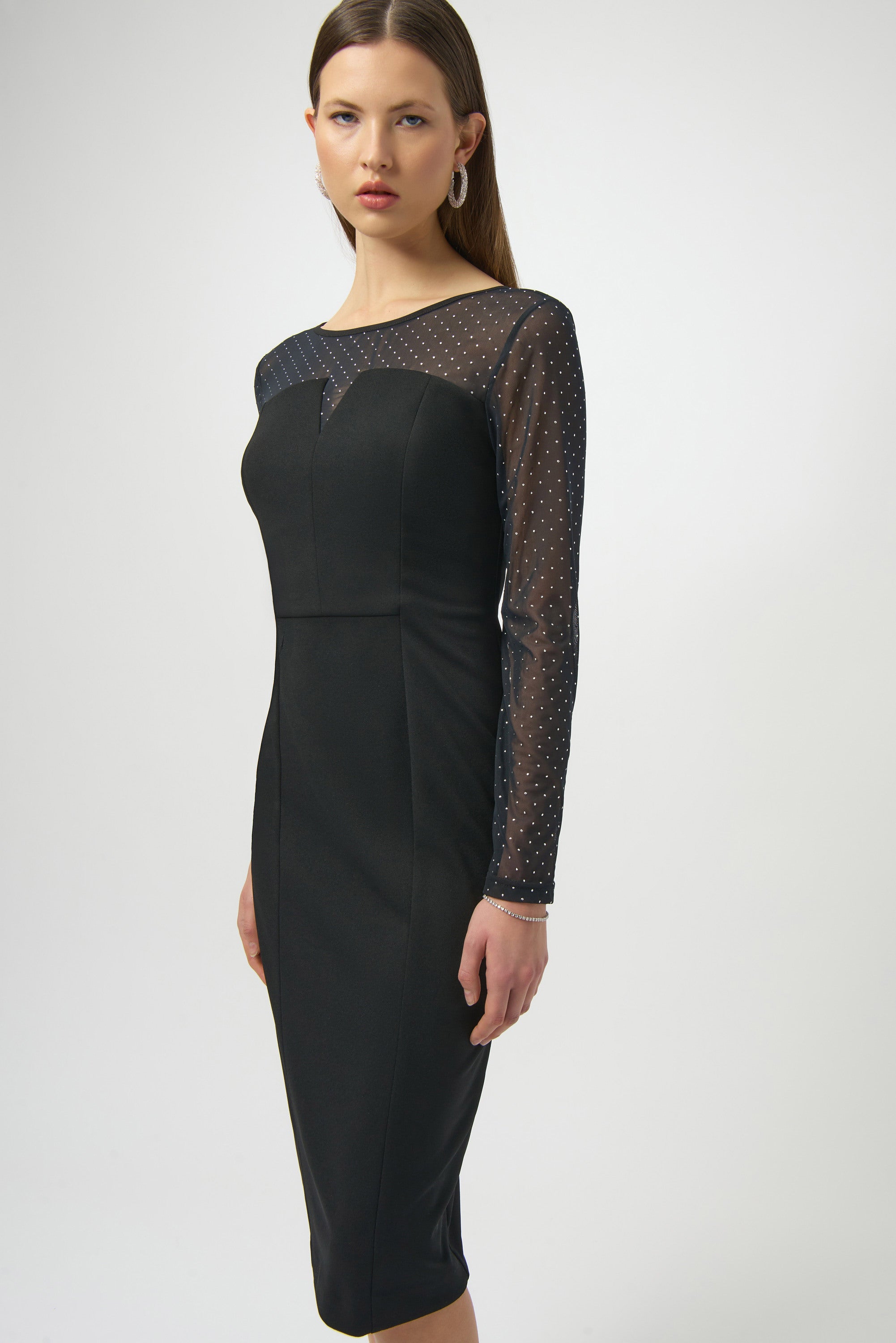 Scuba Crepe and Studded Mesh Sheath Dress 254085