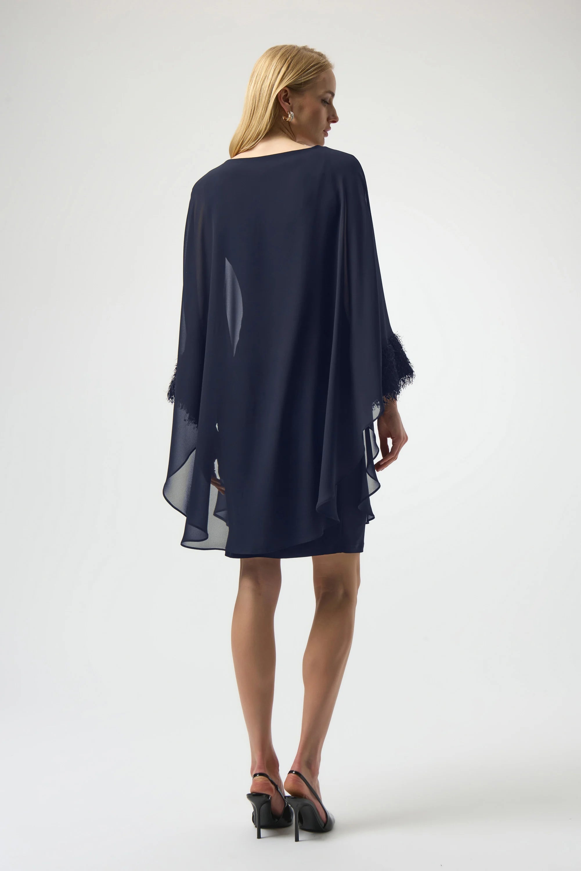 Silky Knit & Chiffon Layered Dress with Fringe Detail 254186