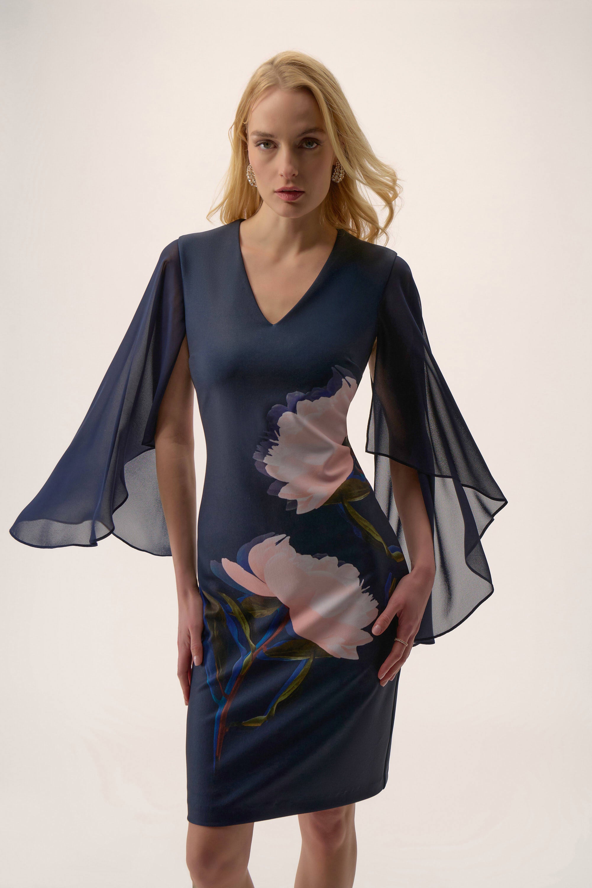Silky Knit & Chiffon Floral Placement Sheath Dress 254734
